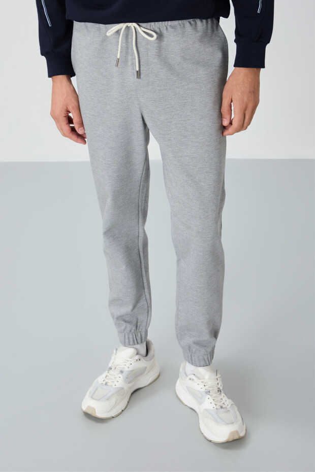 Gri Melanj Yüzeyi Dokulu Standart Fit Erkek Eşofman Alt - 82156 - 3