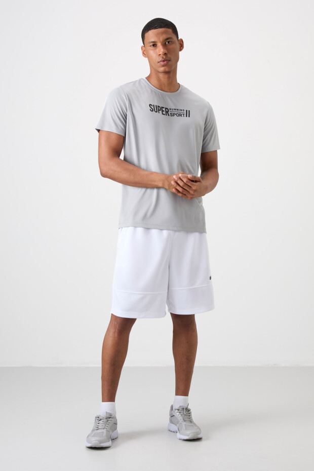 Gri Nefes Alan Dokulu İnce Esnek Standart Fit Erkek Performans T-Shirt - 88385 - 2