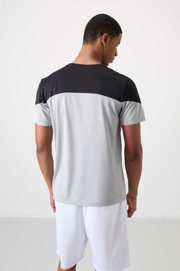 Gri Nefes Alan Dokulu İnce Esnek Standart Fit Erkek Performans T-Shirt - 88386 - 5