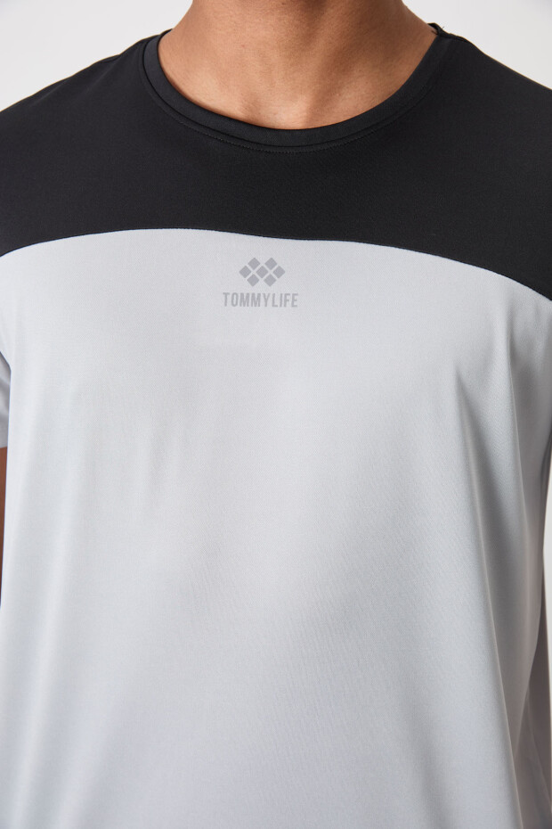 Gri Nefes Alan Dokulu İnce Esnek Standart Fit Erkek Performans T-Shirt - 88386 - 3