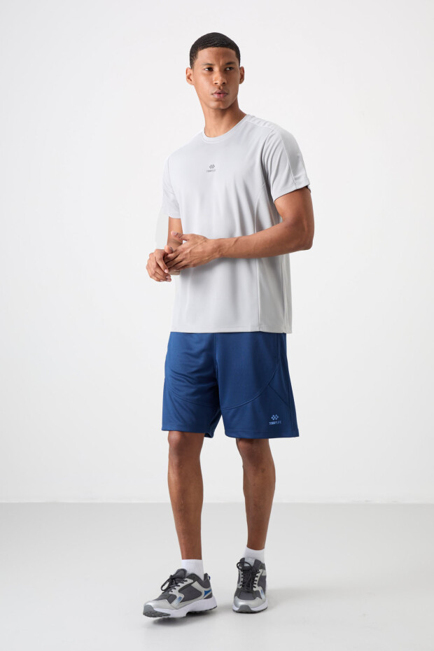 Gri Nefes Alan Dokulu İnce Esnek Standart Fit Erkek Performans T-Shirt - 88390 - 2