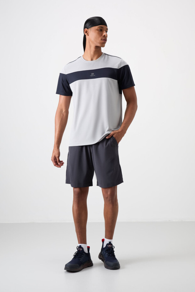 Gri Nefes Alan Dokulu İnce Esnek Standart Fit Erkek Performans T-Shirt - 88396 - 3