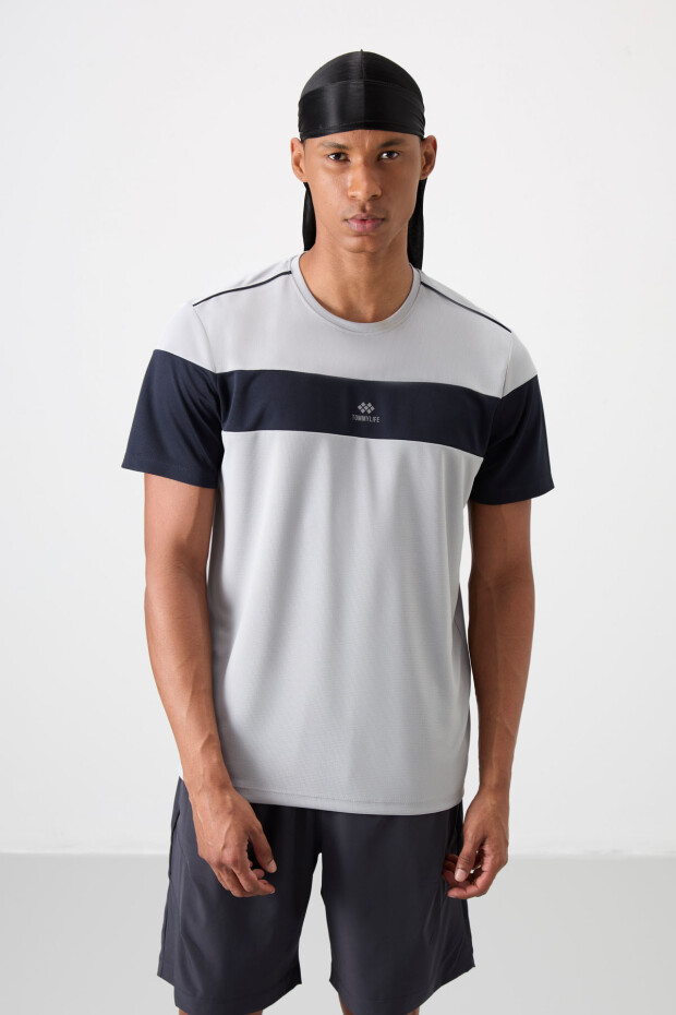 Gri Nefes Alan Dokulu İnce Esnek Standart Fit Erkek Performans T-Shirt - 88396 - 5