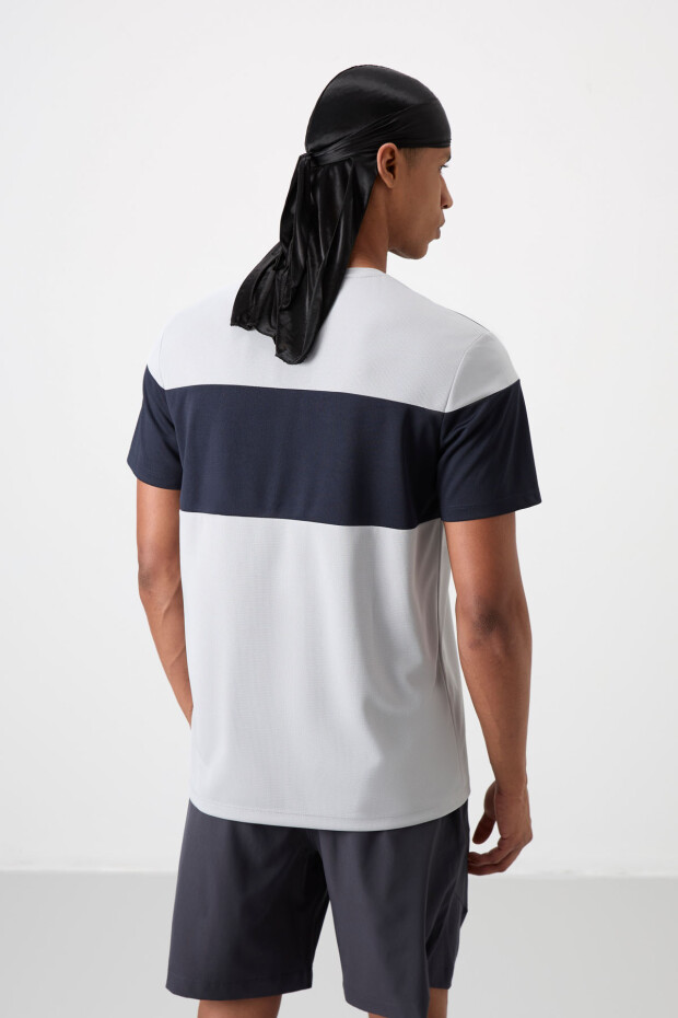 Gri Nefes Alan Dokulu İnce Esnek Standart Fit Erkek Performans T-Shirt - 88396 - 6