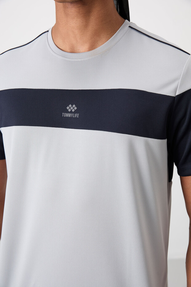 Gri Nefes Alan Dokulu İnce Esnek Standart Fit Erkek Performans T-Shirt - 88396 - 4