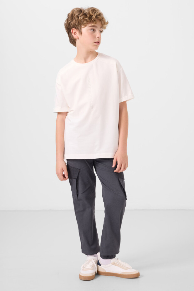 Gri Standart Fit Dokuma Hafif Esnek Chino Erkek Çocuk Pantolon - 11271 - 1