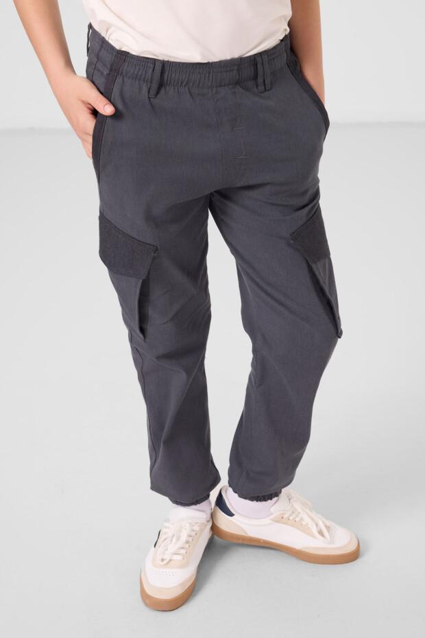 Gri Standart Fit Dokuma Hafif Esnek Chino Erkek Çocuk Pantolon - 11271 - 3