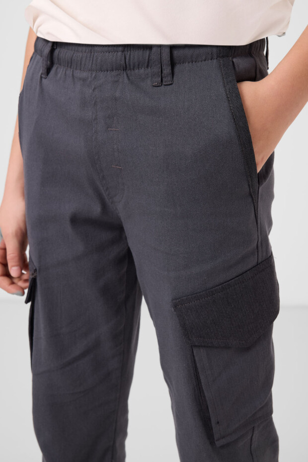 Gri Standart Fit Dokuma Hafif Esnek Chino Erkek Çocuk Pantolon - 11271 - 4