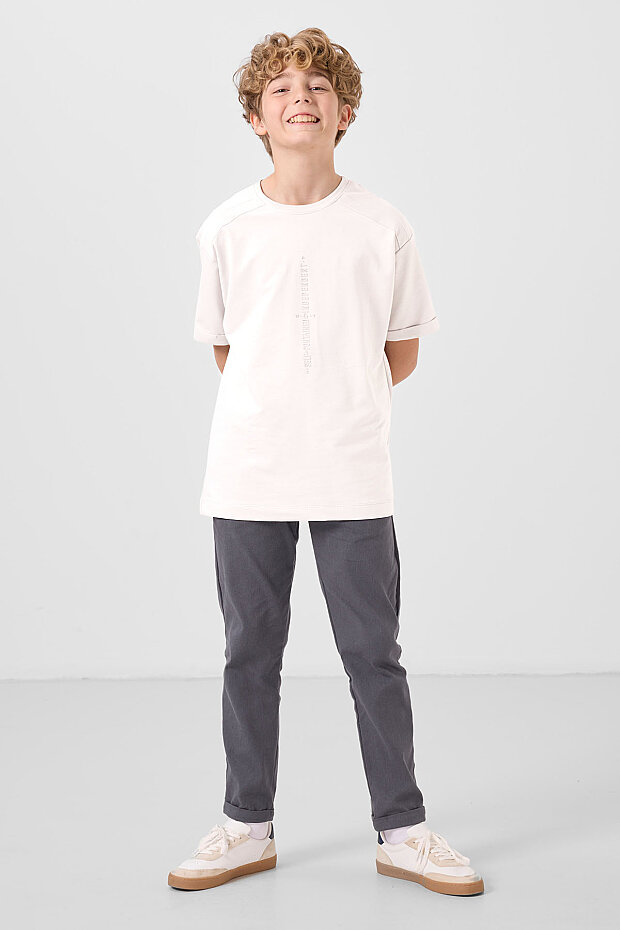 Gri Standart Fit Dokuma Hafif Esnek Chino Erkek Çocuk Pantolon - 11272 - 1