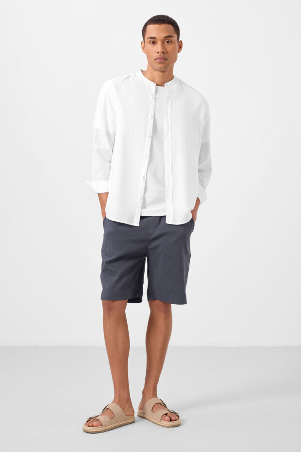 Gri Standart Fit Dokuma Hafif Esnek Chino Erkek Şort - 81291 - 3