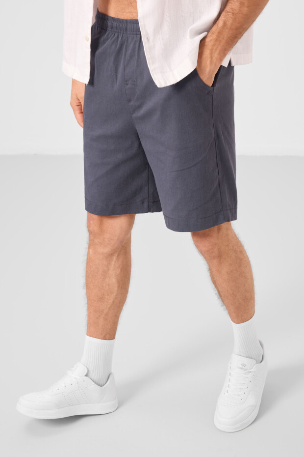 Gri Standart Fit Dokuma Hafif Esnek Chino Erkek Şort - 81293 - 5