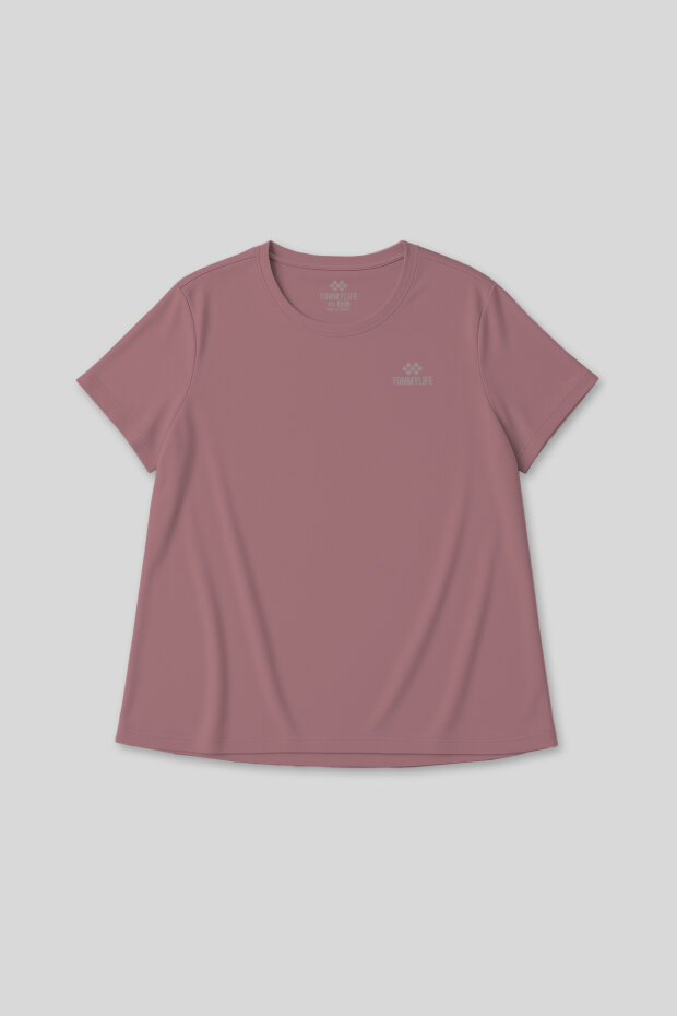 Gül Kurusu Baskılı Rahat Form Büyük Beden Performans Kadın T-Shirt - 97308 - 1
