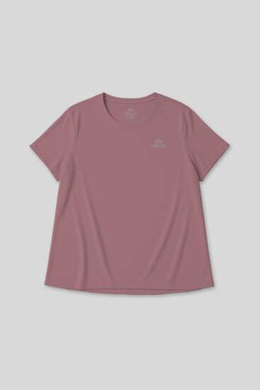 Gül Kurusu Baskılı Rahat Form Büyük Beden Performans Kadın T-Shirt - 97308 