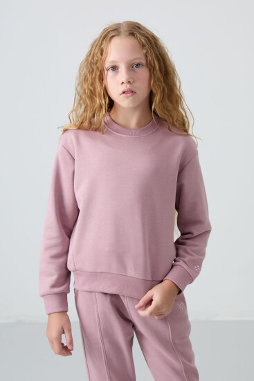 Gül Kurusu Pamuklu İçi Tüylü Yumuşak Dokulu Oversize Nakışlı Kız Çocuk Eşofman Takım - 75145 - TOMMYLIFE (1)