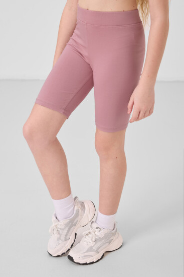 Gül Kurusu Pamuklu Kısa Paça Standart Fit Basic Kız Çocuk Tayt - 75188 - Thumbnail