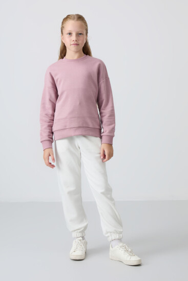 Gül Kurusu Pamuklu İçi Tüylü Yumuşak Dokulu Oversize Nakışlı Kız Çocuk Sweatshirt - 75150 - TOMMYLIFE (1)