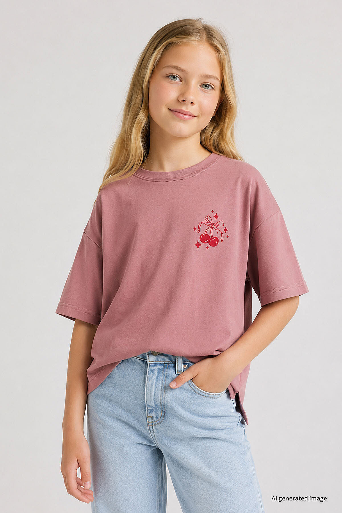 Gül Kurusu Oversize Kısa Kollu Baskılı Kız Çocuk T-Shirt - 75176 - TOMMYLIFE