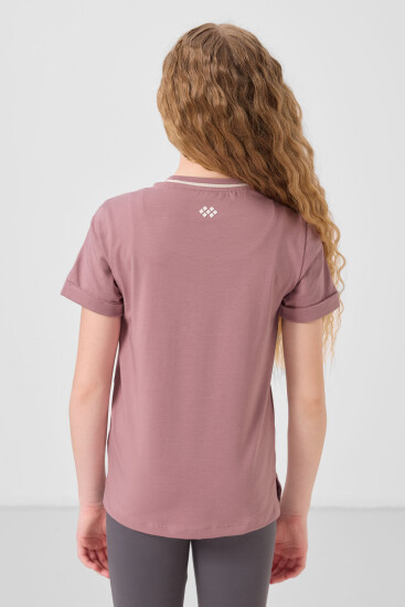 Gül Kurusu Pamuklu O Yaka Standart Fit Basic Kız Çocuk T-Shirt - 75177 - Thumbnail