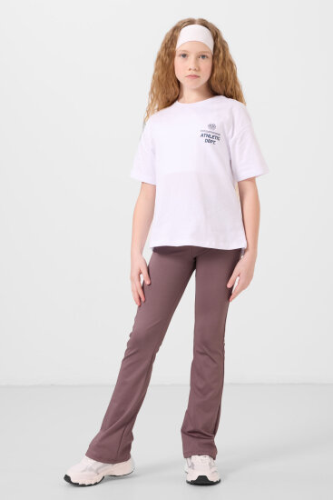 Gül Kurusu Esnek Standart Fit Basic Performans İspanyol Paça Kız Çocuk Tayt - 75193 - TOMMYLIFE (1)
