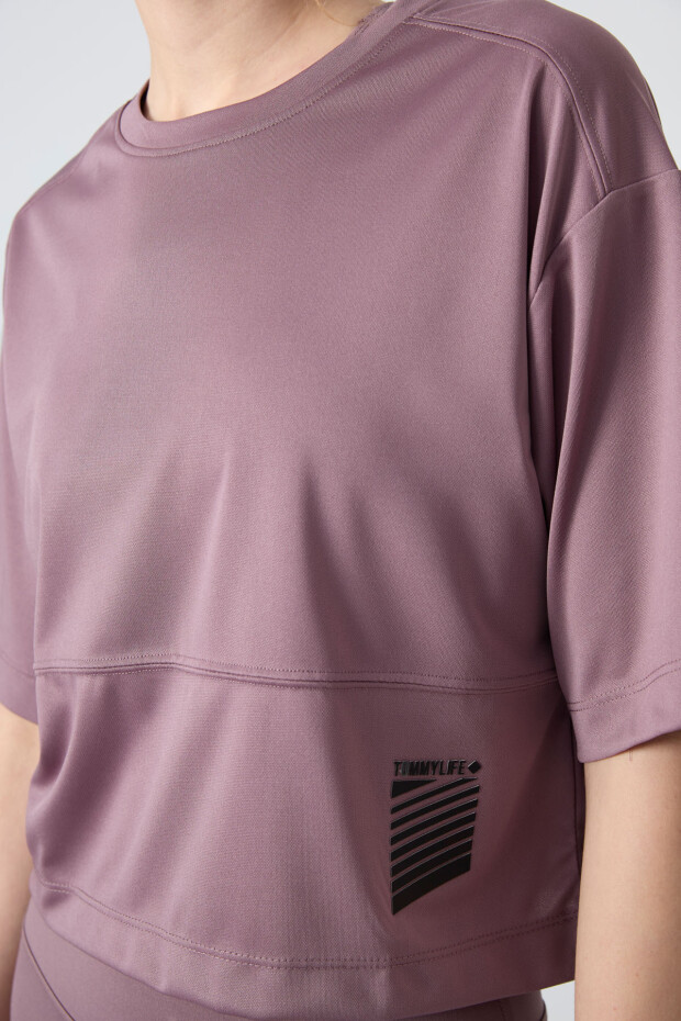 Gül Kurusu Nefes Alan Dokulu İnce Esnek Standart Kalıp Performans Kadın T-Shirt - 97284 - 4