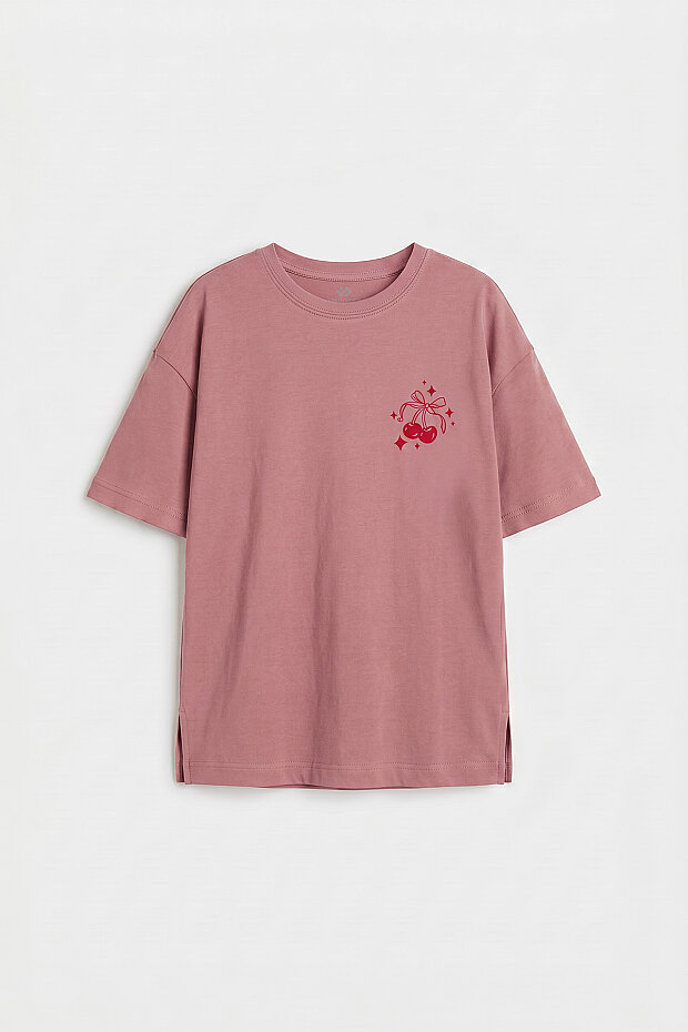 Gül Kurusu Oversize Kısa Kollu Baskılı Kız Çocuk T-Shirt - 75176 - 3