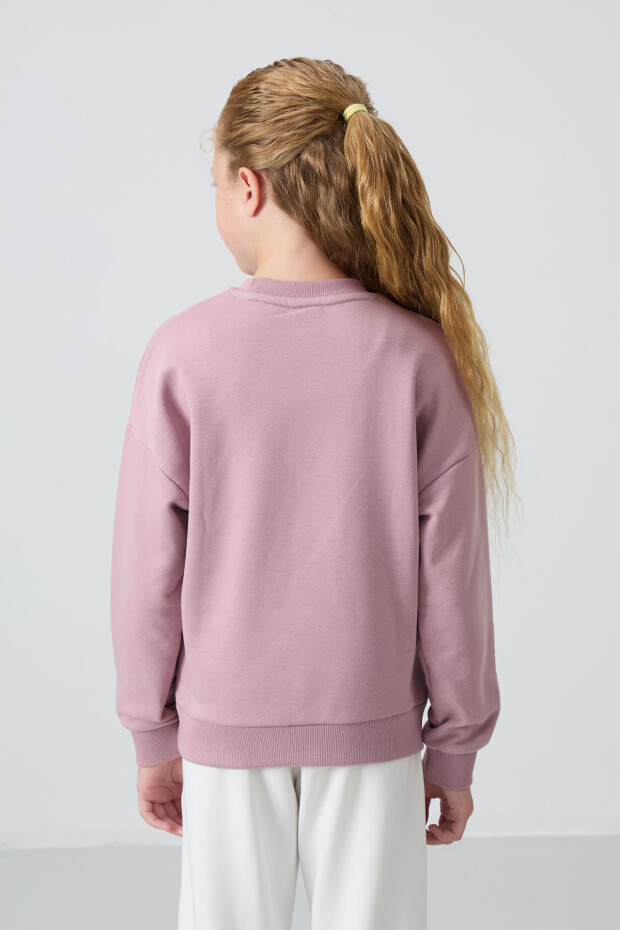 Gül Kurusu Pamuklu İçi Tüylü Yumuşak Dokulu Rahat Form Nakışlı Kız Çocuk Sweatshirt - 75150 - 4