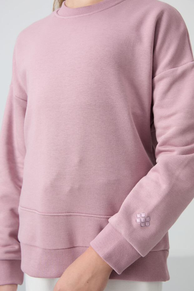 Gül Kurusu Pamuklu İçi Tüylü Yumuşak Dokulu Rahat Form Nakışlı Kız Çocuk Sweatshirt - 75150 - 3