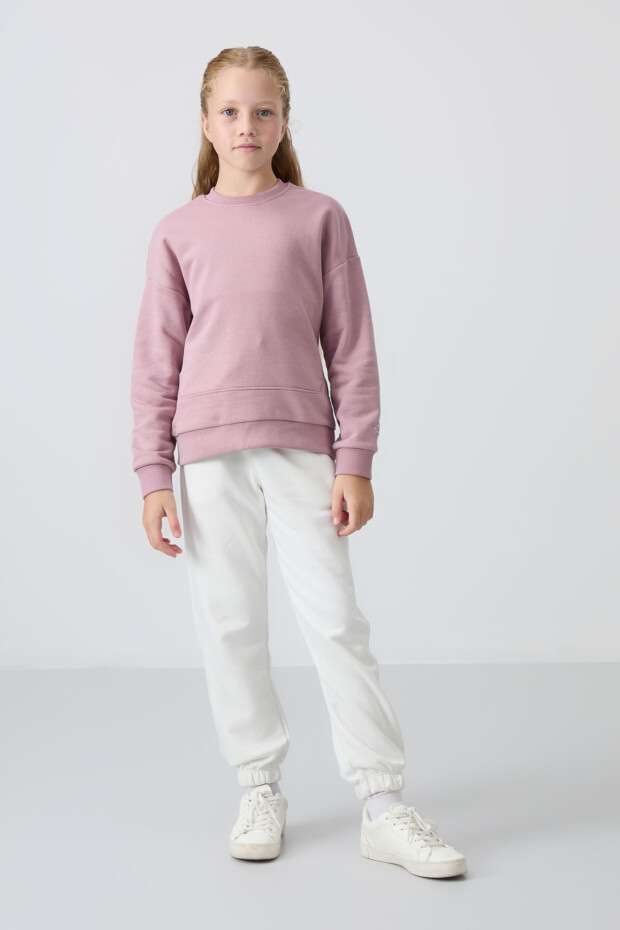 Gül Kurusu Pamuklu İçi Tüylü Yumuşak Dokulu Rahat Form Nakışlı Kız Çocuk Sweatshirt - 75150 - 2