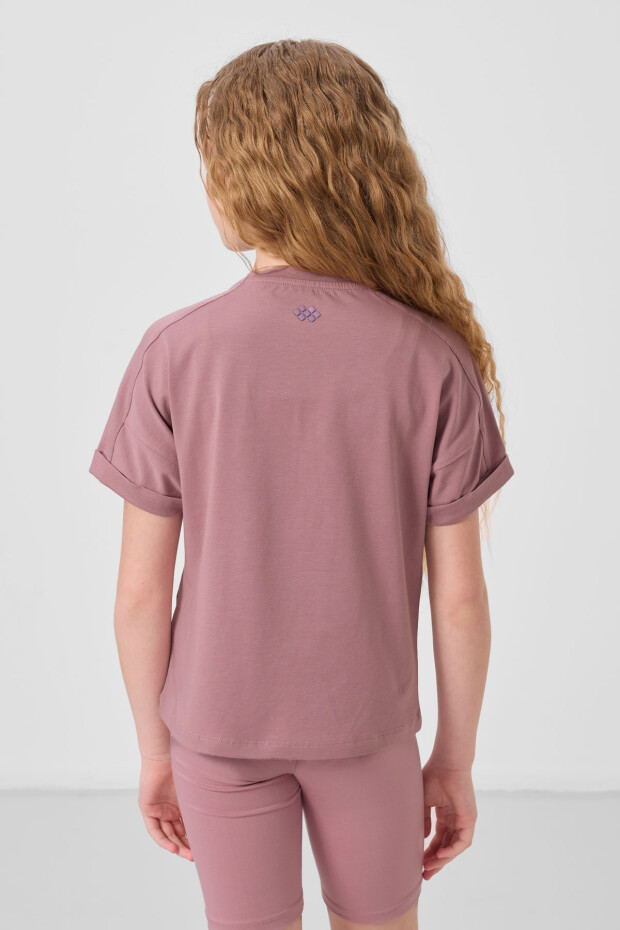 Gül Kurusu Pamuklu O Yaka Standart Kalıp Basic Kız Çocuk T-Shirt - 75182 - 7