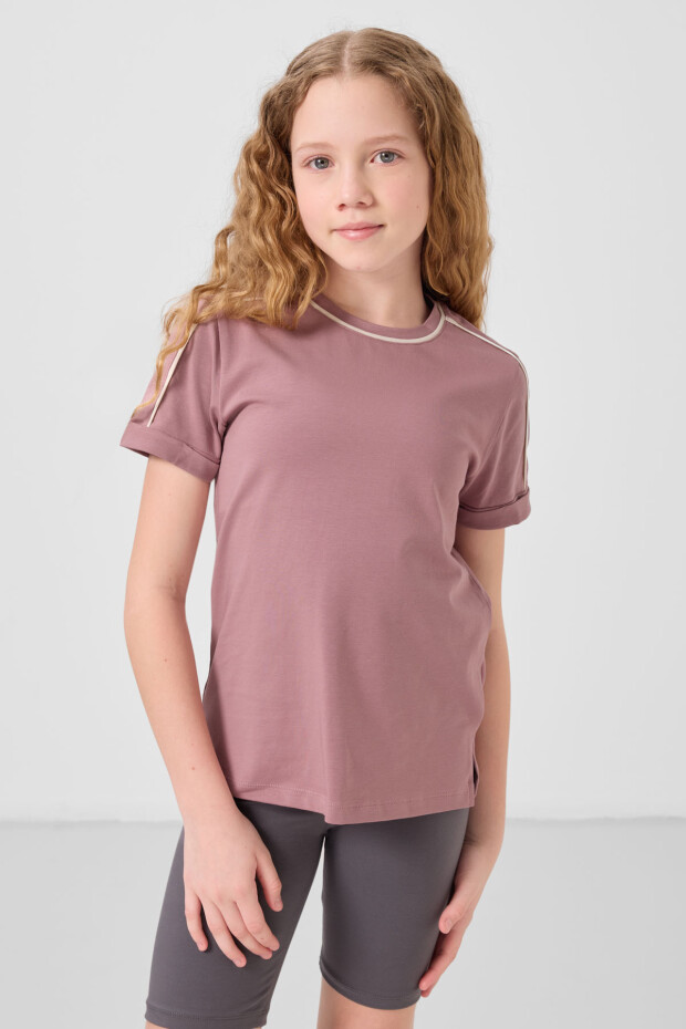 Gül Kurusu Pamuklu O Yaka Standart Fit Basic Kız Çocuk T-Shirt - 75177 - 3