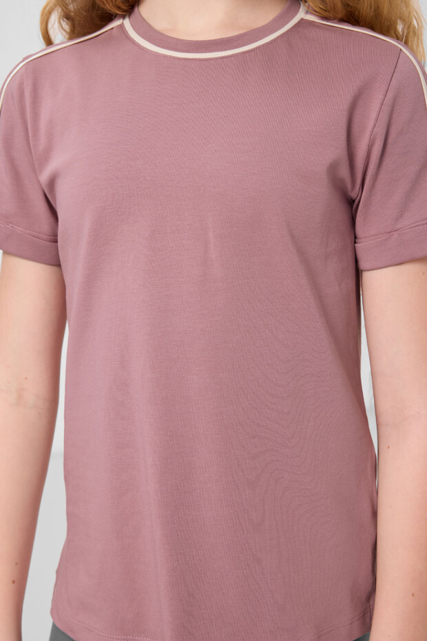 Gül Kurusu Pamuklu O Yaka Standart Fit Basic Kız Çocuk T-Shirt - 75177 - 4