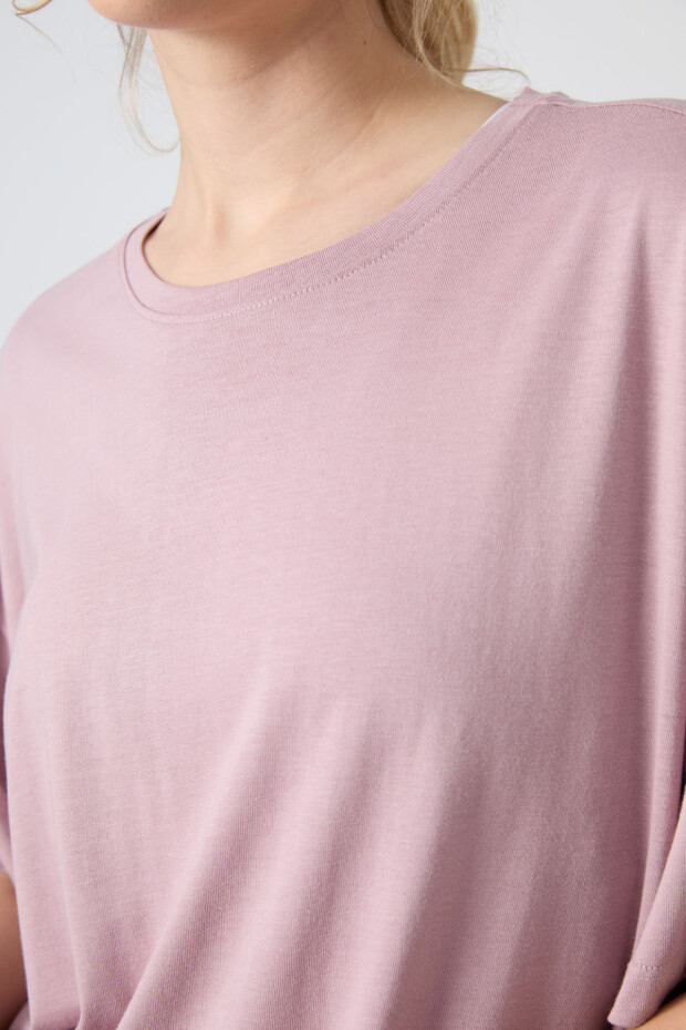 Gül Kurusu Penye Modal Yumuşak Tuşeli Oversize Fit Basic Kadın T-Shirt- 97285 - 3