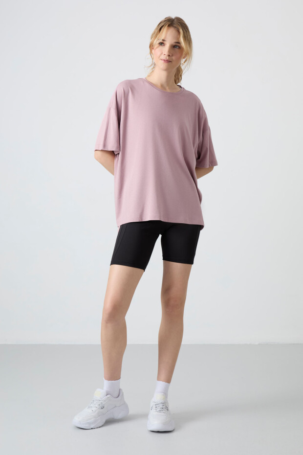 Gül Kurusu Penye Modal Yumuşak Tuşeli Oversize Fit Basic Kadın T-Shirt- 97285 - 2