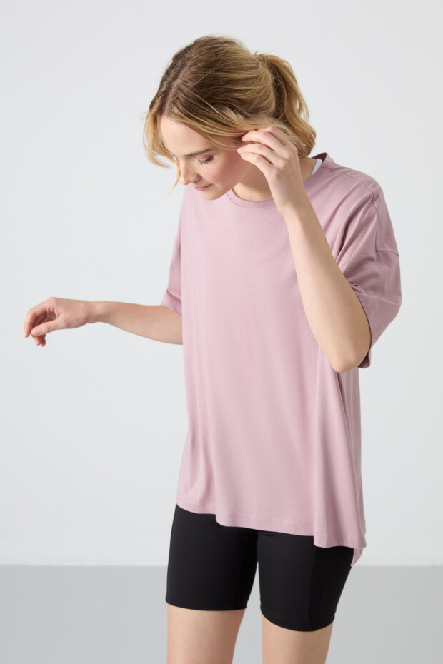 Gül Kurusu Penye Modal Yumuşak Tuşeli Oversize Fit Basic Kadın T-Shirt- 97285 - 4