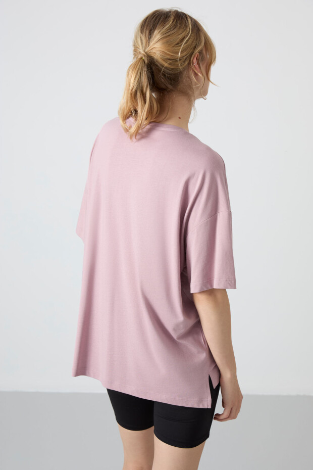 Gül Kurusu Penye Modal Yumuşak Tuşeli Oversize Fit Basic Kadın T-Shirt- 97285 - 6