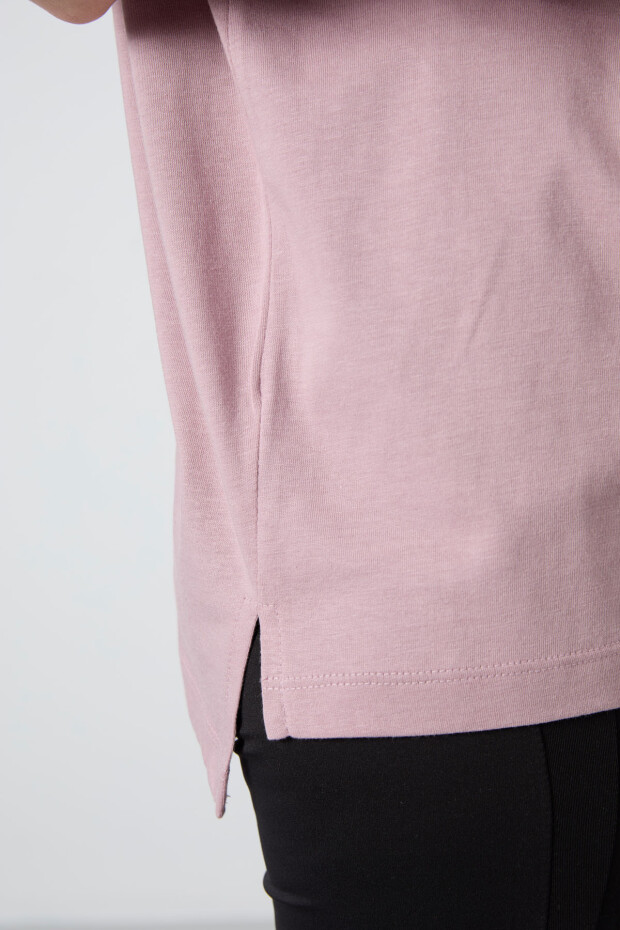 Gül Kurusu Penye Modal Yumuşak Tuşeli Oversize Fit Basic Kadın T-Shirt- 97285 - 5