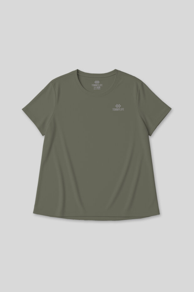 Haki Baskılı Rahat Form Büyük Beden Performans Kadın T-Shirt - 97308 - 1