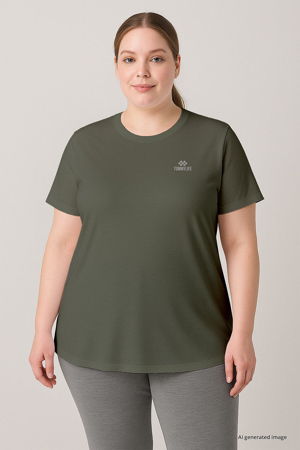 Haki Baskılı Rahat Form Büyük Beden Performans Kadın T-Shirt - 97308 - TOMMYLIFE (1)