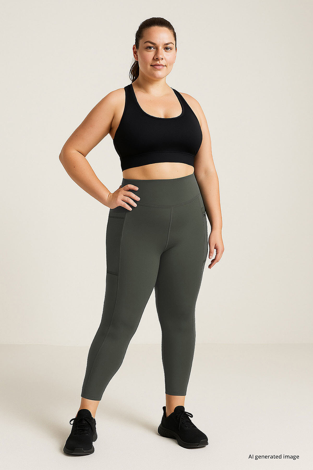 Haki Esnek Standart Fit Performans Battal Büyük Beden Kadın Tayt - 94652 - TOMMYLIFE