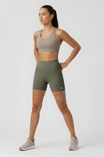 Haki Kemer Detaylı Yüksek Bel Slim Fit Kısa Biker Kadın Tayt - 91017 - TOMMYLIFE (1)