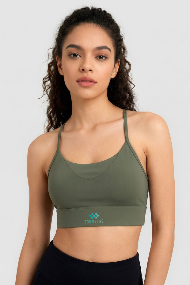 Haki Standart Fit Baskılı Sırt Detaylı Kadın Spor Büstiyer - 97300 - 5