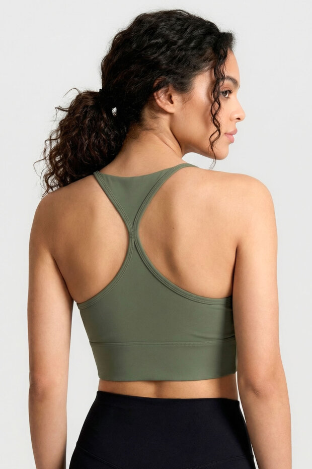 Haki Standart Fit Baskılı Sırt Detaylı Kadın Spor Büstiyer - 97300 - 3