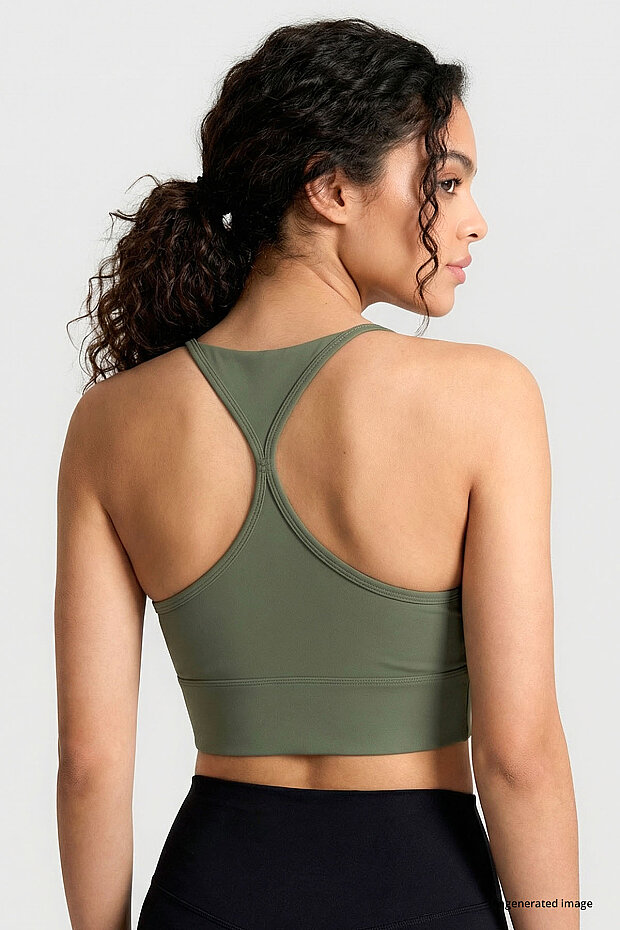 Haki Standart Fit Baskılı Sırt Detaylı Kadın Spor Büstiyer - 97300 - 4