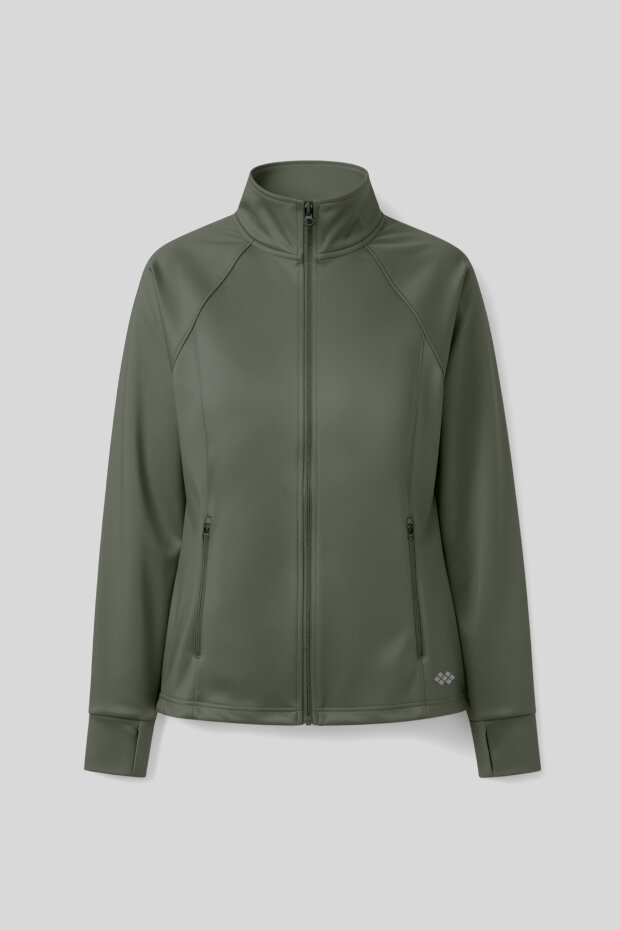 Haki Fermuarlı Dik Yaka Basic Rahat Form Kadın Koşu Ceketi - 97310 - 1