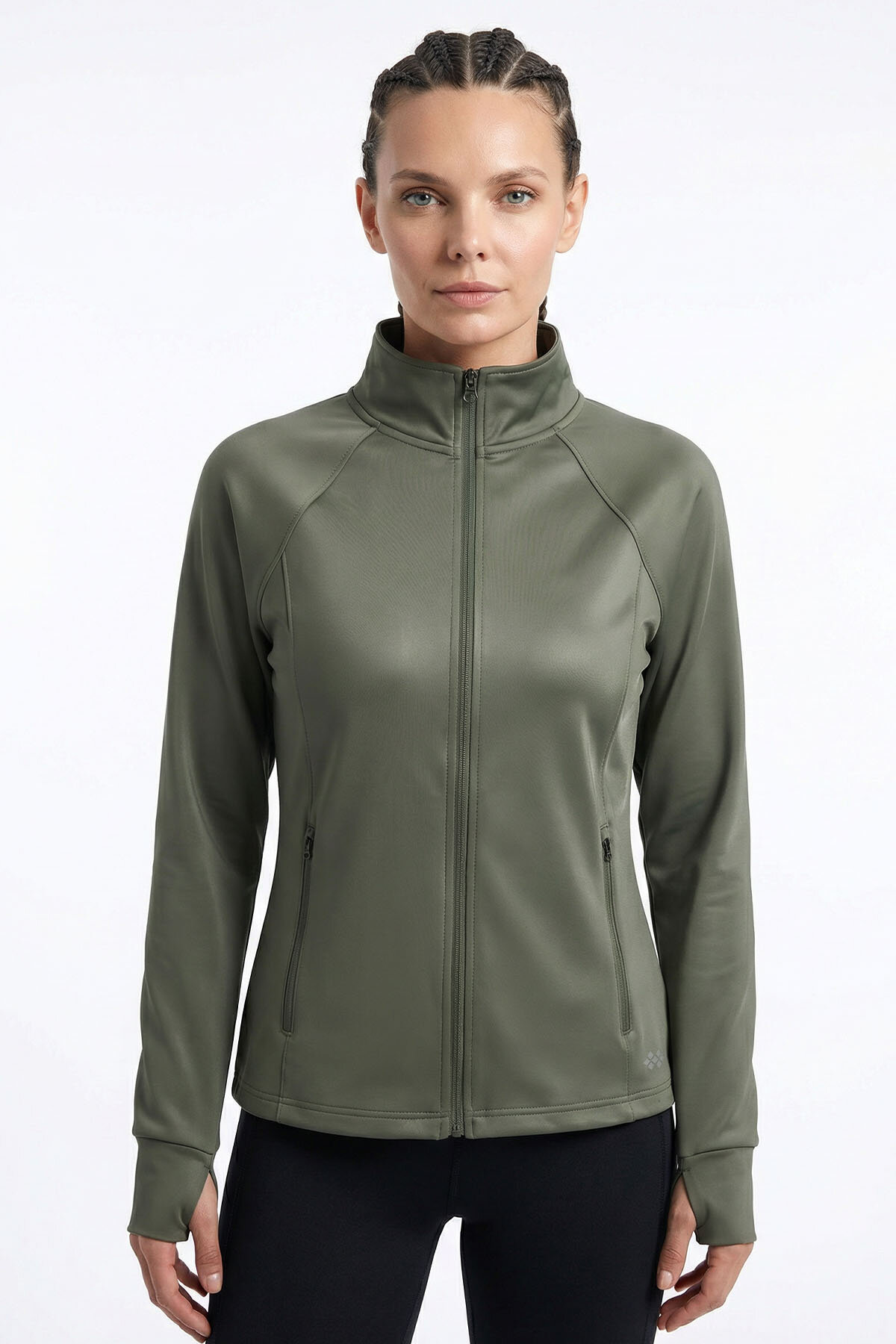 Haki Fermuarlı Dik Yaka Basic Rahat Form Kadın Koşu Ceketi - 97310 - TOMMYLIFE