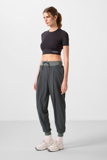 Haki Cepli Standart Kalıp Kadın Yoga Pantolon - 94677 