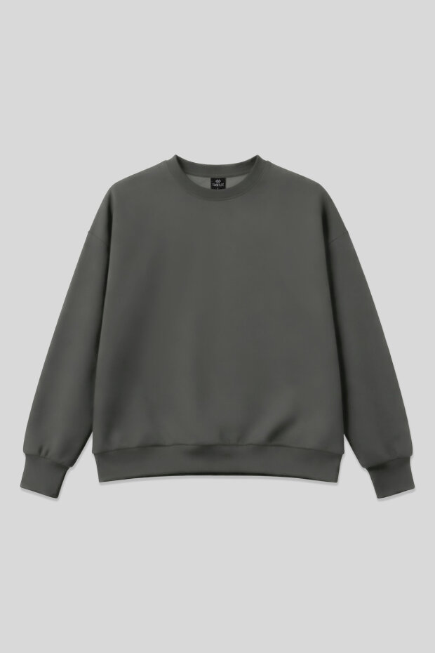 Haki Basic O Yaka Oversize Kadın Sweatshirt - 97053 - 2