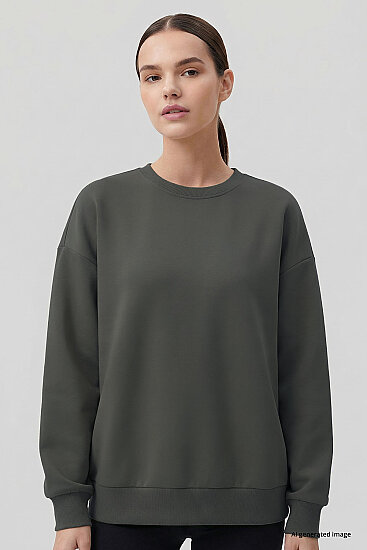 Haki Basic O Yaka Oversize Kadın Sweatshirt - 97053 