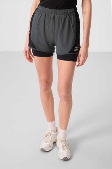 Haki Gizli Cep Fermuarlı Standart Kalıp Kadın İçi Taytlı Şort - 91015 - TOMMYLIFE (1)