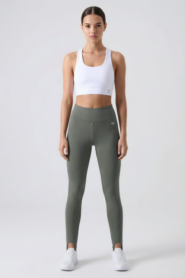 Haki Standart Fit Esnek Spor Performans Kadın Topuklu Tayt - 94685 